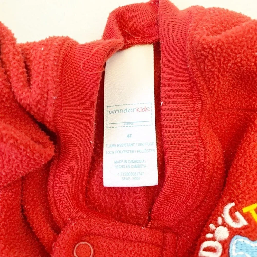 5/$25 Wonderkids Footed Pajamas Kids 4T‎ Red Dog Tired Fleece One Piece Sleeper